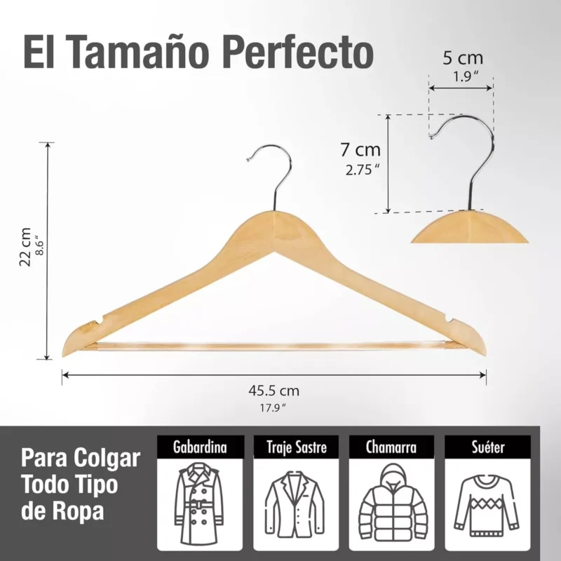 Set de 10 Colgadores de Madera para Ropa - Imagen 2