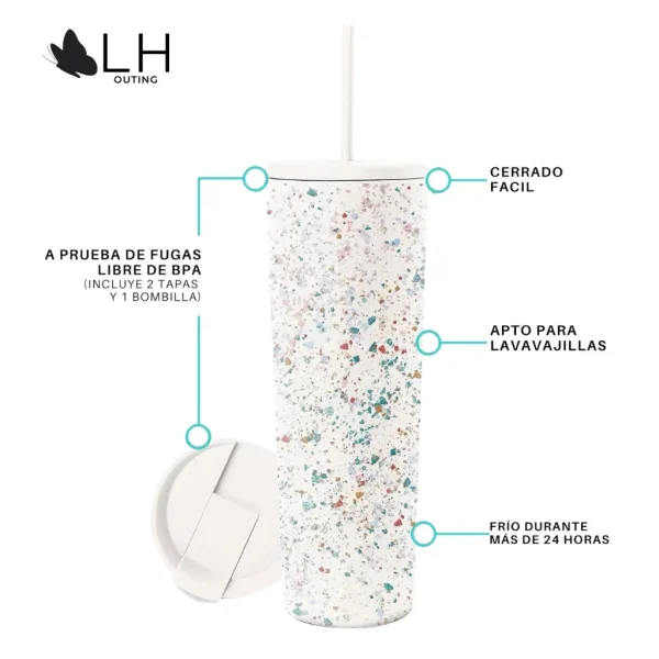 Vaso Térmico 700ml con 2 Tapas - Confeti - Imagen 2