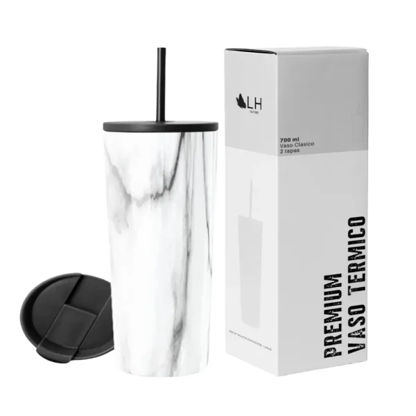Vaso Térmico 700ml con 2 Tapas - Marmoleado