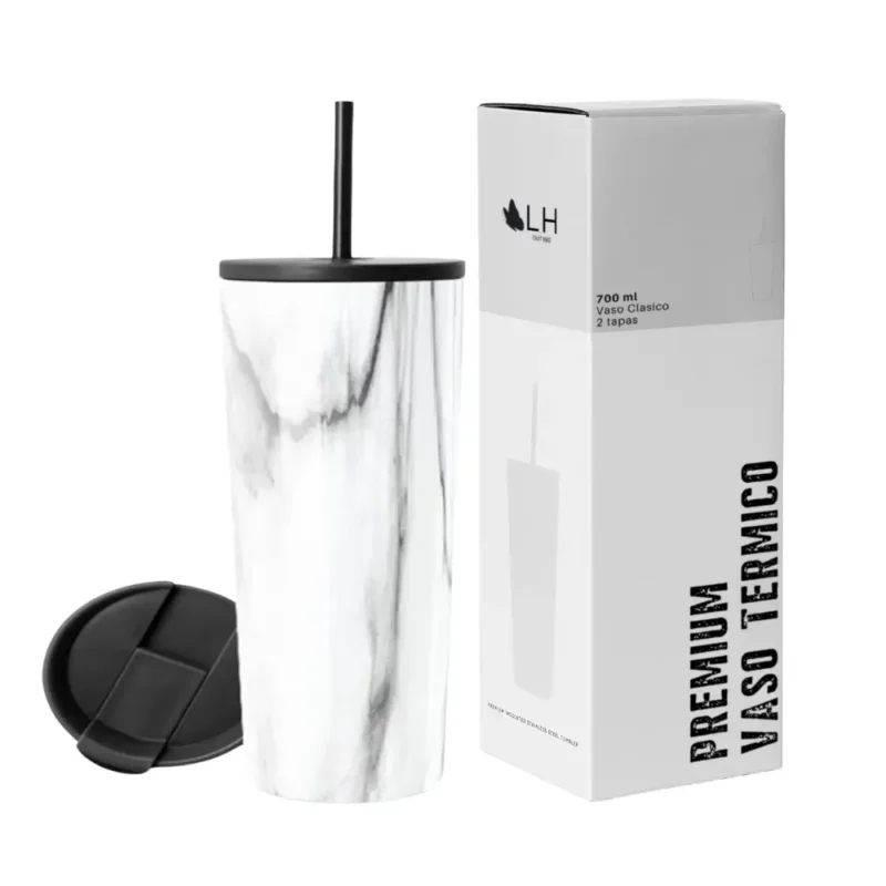 Vaso Térmico 700ml con 2 Tapas - Marmoleado