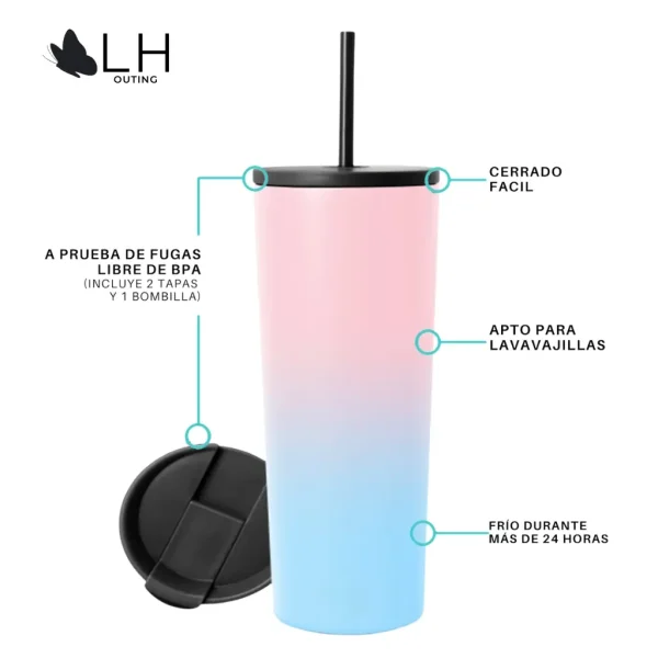 Vaso Térmico 700ml con 2 Tapas - Pink Blue - Imagen 2