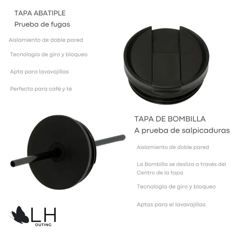 Vaso Térmico 700ml con 2 Tapas - Negro Leop - Imagen 4