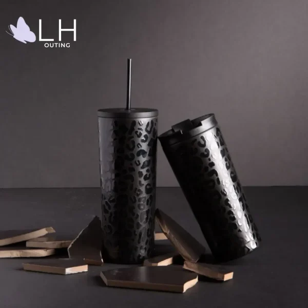 Vaso Térmico 700ml con 2 Tapas - Negro Leop - Imagen 2