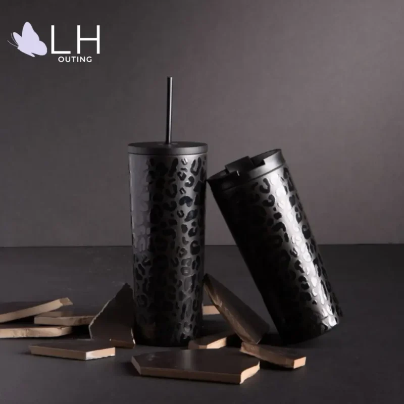 Vaso Térmico 700ml con 2 Tapas - Negro Leop - Imagen 2