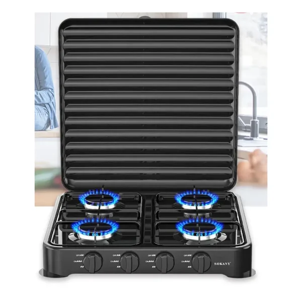 Cocina De Gas Con Tapa De Acero 4 Platos - Imagen 3