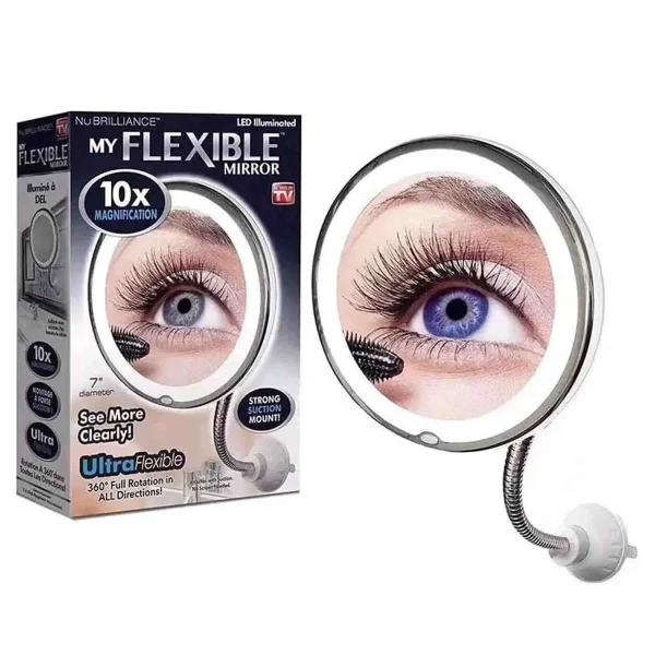 Espejo Portátil para Maquillaje con Luz LED y Aumento 10X