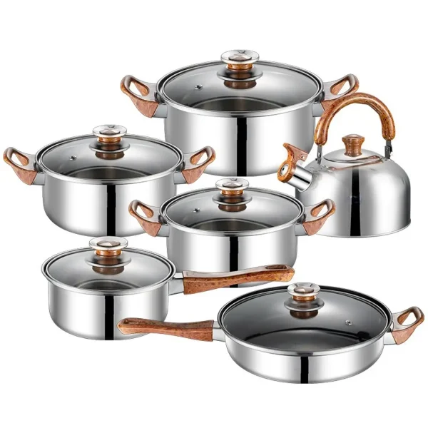 Batería de Cocina 12 Piezas Doble Fondo Acero Inoxidable Antiadherente