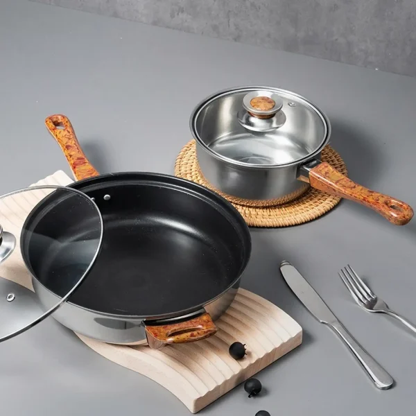 Batería de Cocina 12 Piezas Doble Fondo Acero Inoxidable Antiadherente - Imagen 4