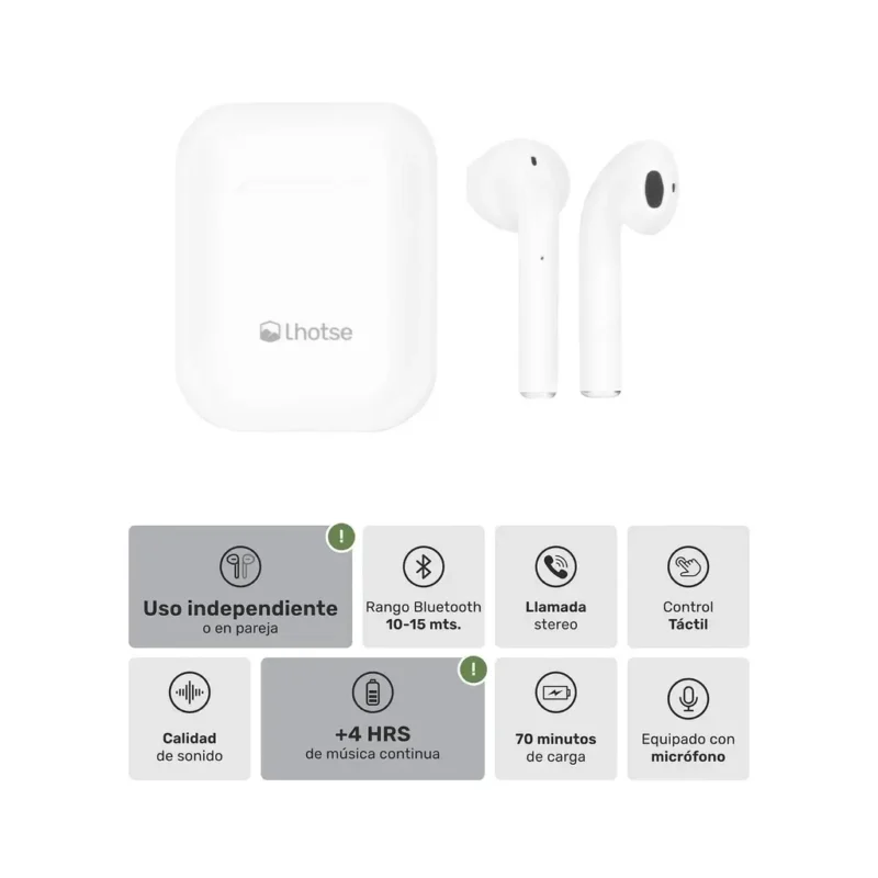 Audífonos Bluetooth Inalámbricos Lhotse RM12 con Estuche Cargador y Control Táctil - Imagen 5