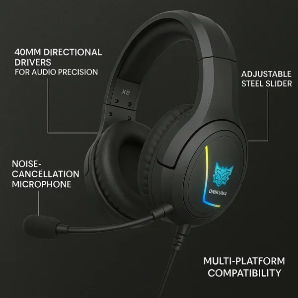 Audífonos Gamer Multiplataforma con Micrófono RGB | Onikuma X2 Sonido Envolvente 50mm - Imagen 2