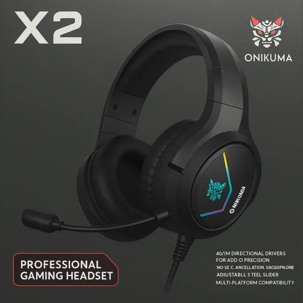 Audífonos Gamer Multiplataforma con Micrófono RGB | Onikuma X2 Sonido Envolvente 50mm