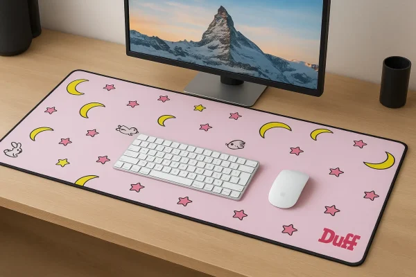 Mousepad Gamer Rosa XL | Diseño Kawaii con Conejitos y Estrellas 90x40 cm - Imagen 2