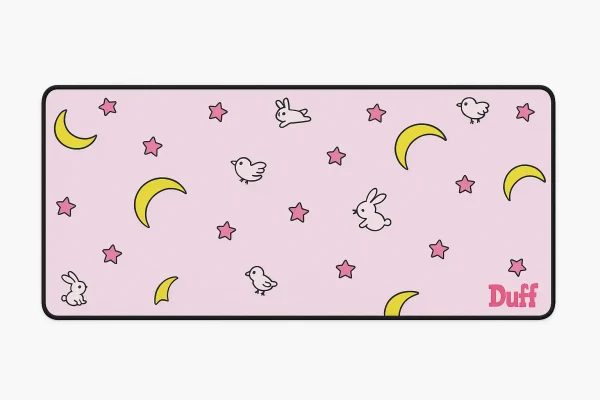 Mousepad Gamer Rosa XL | Diseño Kawaii con Conejitos y Estrellas 90x40 cm - Imagen 3