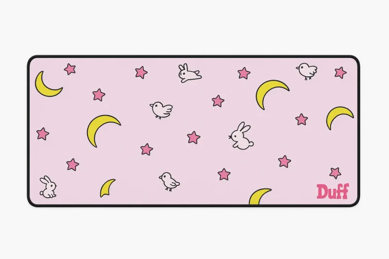 Mousepad Gamer Rosa XL | Diseño Kawaii con Conejitos y Estrellas 90x40 cm - Imagen 3