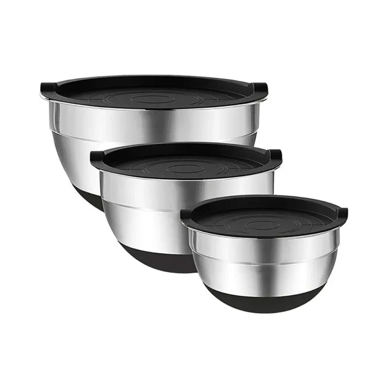 Set de Bowls de Acero Inoxidable con Tapa Hermética y Base Antideslizante