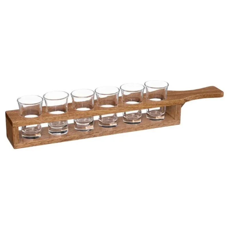 Soporte de madera con vasos de chupito