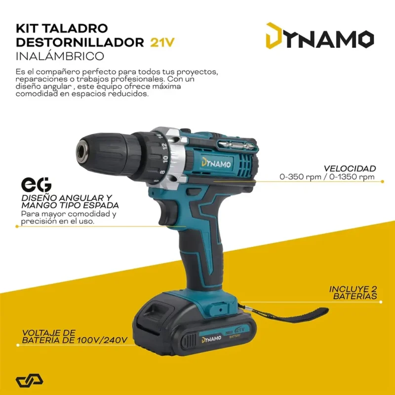 Kit Taladro Destornillador Inalámbrico Dynamo 21V